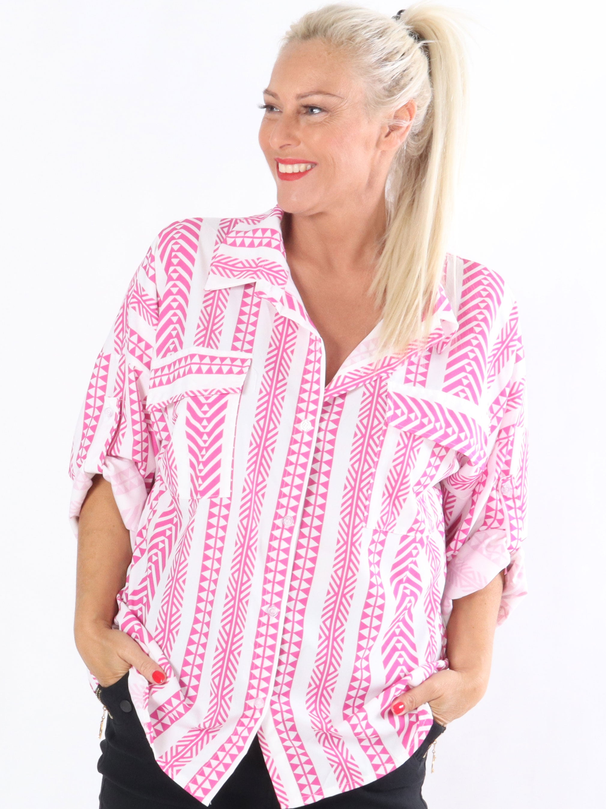 Alli - Hvid skjorte med mønster